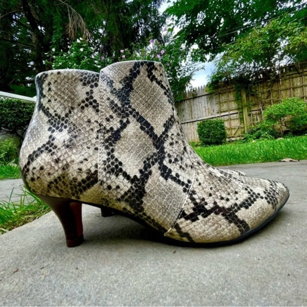 Clarks Linvale Judith Snake-Print Ankle Booties